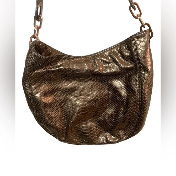 Michael KORS Metallic Gold Reptile Print Bag Purse Certificate of Authenticity - Picture 3 of 10